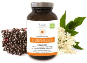 DURCHBLICK Augen Holunder Lutein Kapseln Lutein, Vitamin A und Vitamin B2 tragen zur Erhaltung normaler Sehkraft bei 30 Tage Versorgung  Inhalt: 60 Kapseln | Füllmenge: 32,8g.