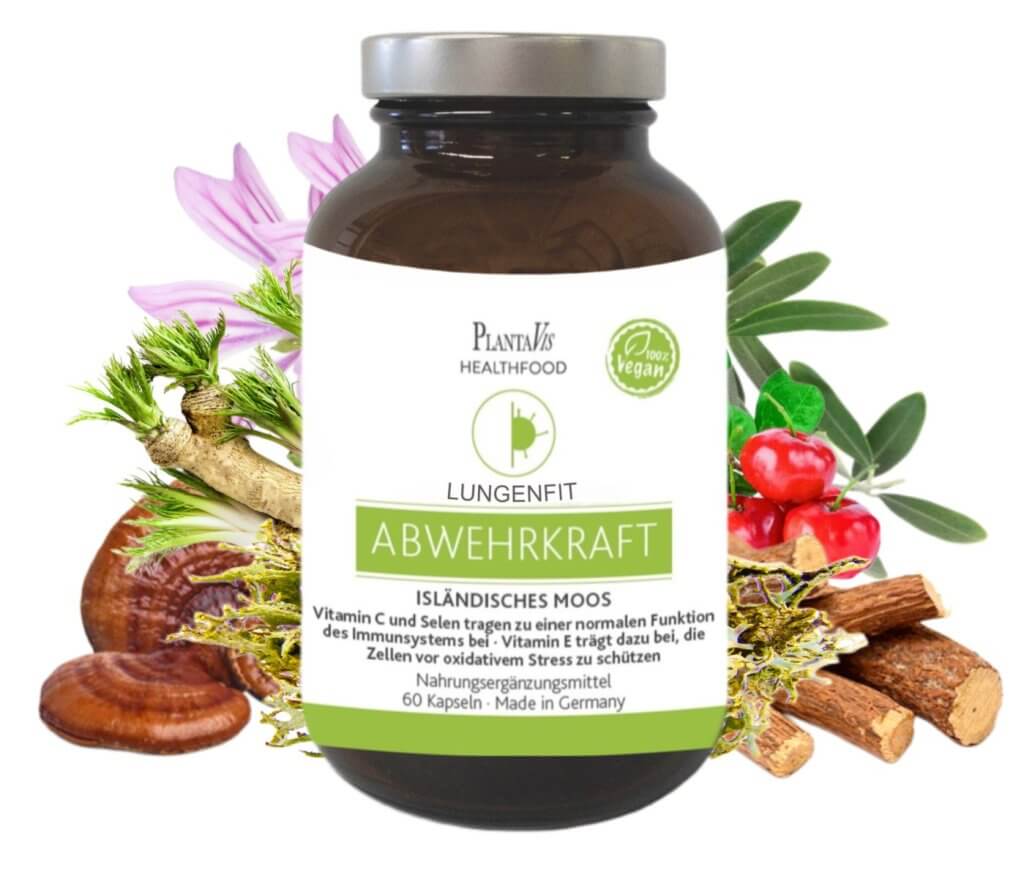 Lungenfit und Abwehrkraft Kapseln Natürliche Inhaltsstoffe zur unterstützung der Lungenkraft und des Immunsystems 30 Tage Versorgung  Inhalt: 60 Kapseln Füllmenge: 34,4 g. UNTERSTÜTZUNG DER LUNGENKRAFT UND DES IMMUNSYSTEMS