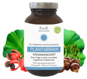 GEDANKENKUNST PLANTABRAIN KAPSELN PLANTABRAIN KAPSELN UNTERSTÜTZEN GEDÄCHTNIS, KONZENTRATION, LERNFÄHIGKEIT  UND IHRE MENTALE LEISTUNGSFÄHIGKEIT OPTIMAL Inhalt: 60 Kapseln | Füllmenge: 49,95g.
