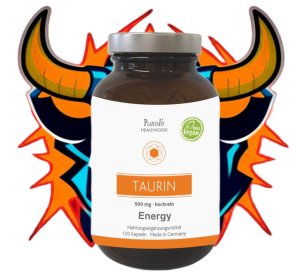 Taurin Energy Kapseln Taurin Kapseln – Energiestark durch den Tag 60 Tage Versorgung  Inhalt: 120 Kapseln | Füllmenge: 71,5 g.